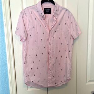 Hollister pink palm tree print button down shirt size S Brand